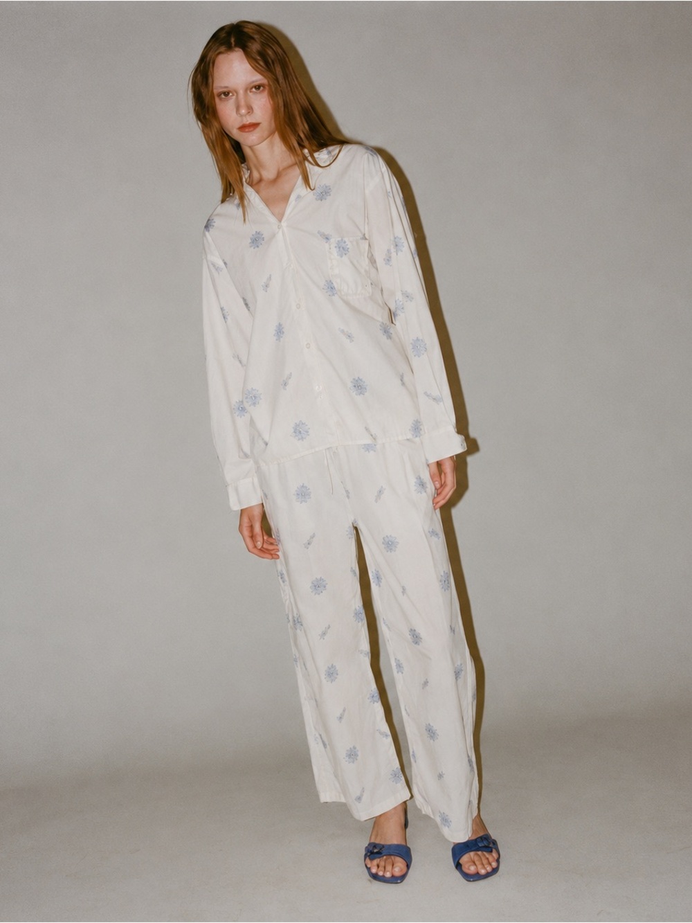 Deiji Studios Sea Flower Twin Bow Shirt Ruffle Pant Set M Organic Cotton